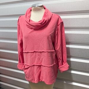 Women's Pink Cowl Neck Tiered Pullover Top